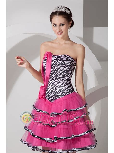 Sweet Zebra Print Strapless Short Prom Dress Mini Length