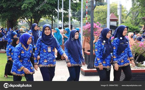 Indonesian Civil Servants Attending Ceremony Wearing Korpri Clothes