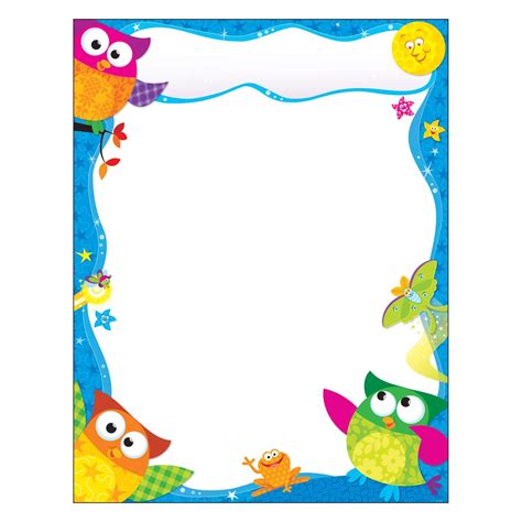 An Owl Themed Paper With Owls And Stars On The Border As Well As A