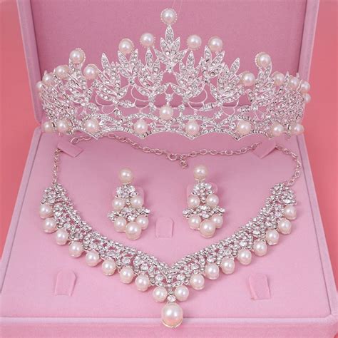 Bride Crown Set Wedding Bridal Silver Jewelry Set Crystal Etsy