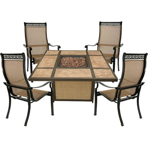 Hanover Monaco 5 Piece Fire Pit Chat Set With 4 Sling Chairs And A