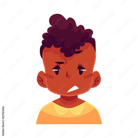 Vektorová Grafika „little Boy Face Upset Confused Facial Expression