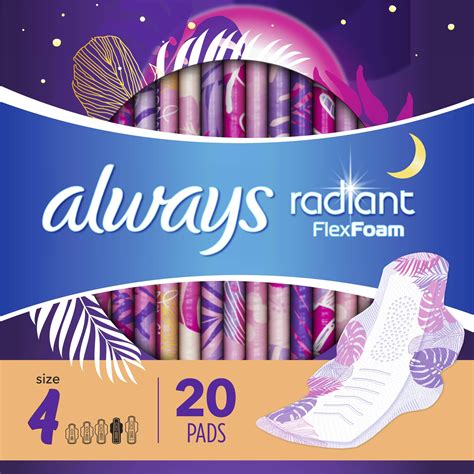 always radiant flexfoam overnight absorbency pads with wings scented size 4 20ct 4 x 20 ct