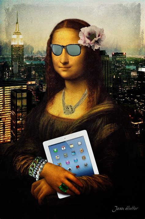 A Painting Of The Monaine Holding An Ipad In Her Hands With Sunglasses