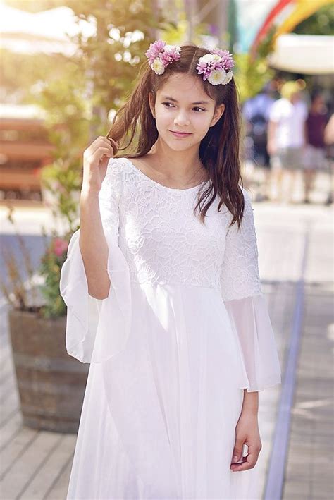 Boho Junior Bridesmaid Lace Dress Flower Girls Dress Image Flower