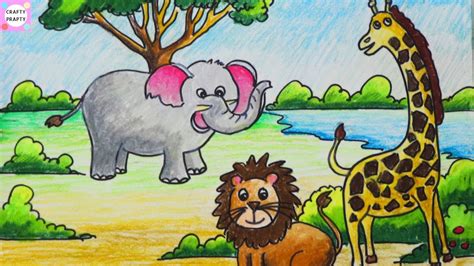 How To Draw Scenery With Animals Step By Stepjungle Scene Drawing For