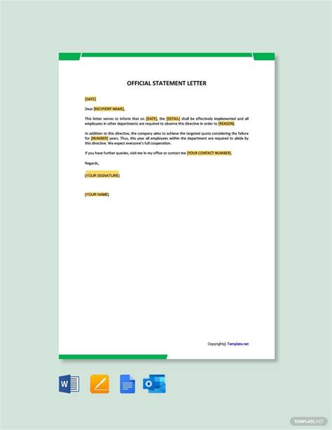 Official Statement Letter Template Google Docs Word Outlook Apple