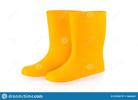 Yellow Rubber Boots Isolated On White Background Kids Shoes Stock