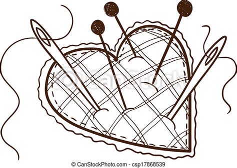 Vectors Of Pin Cushion In A Heart Shape Isolated Sketch Vector