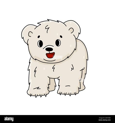 Vector Cute Cartoon Little Polar Bear Cub Stands On All Legs And Smiles