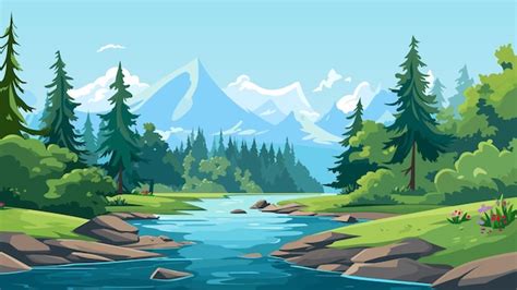 Premium Vector Nature Forest Landscape At Daytime Scene With Long