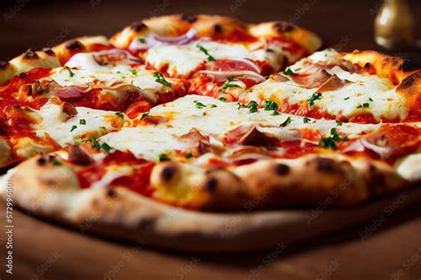 Leckere Knusprige Steinofen Pizza Mit Mozzarella Käse überbacken Ai