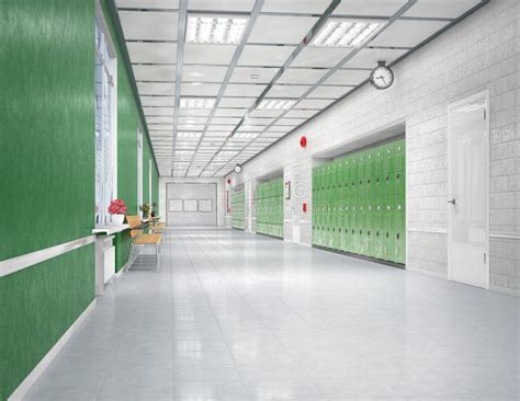 School Corridor Interior Stock Image Image Of Render 128913987