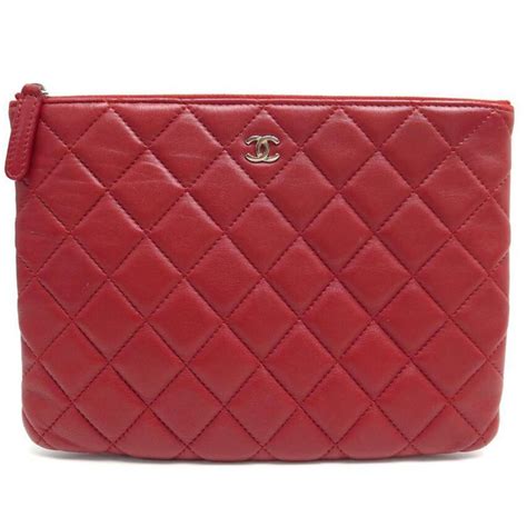 Timeless Chanel Classic Pouch In Red Quilted Leather Leather Pouch Ref