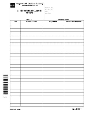Hour Urine Collection Form Oregon Health Science University Ohsu Fill Out And Sign