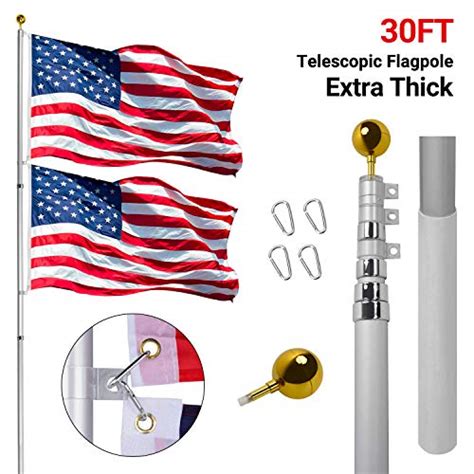 gientan 30ft telescopic flag pole extra thick heavy duty aluminum flagpole kit with 3x5 us flag