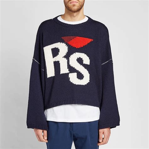 Raf Simons Cropped Oversized Rs Crew Knit Dark Navy End