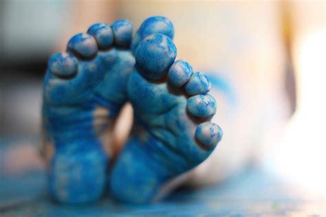 Little Childs Blue Painted Feet Stock Photo Download Image Now Istock