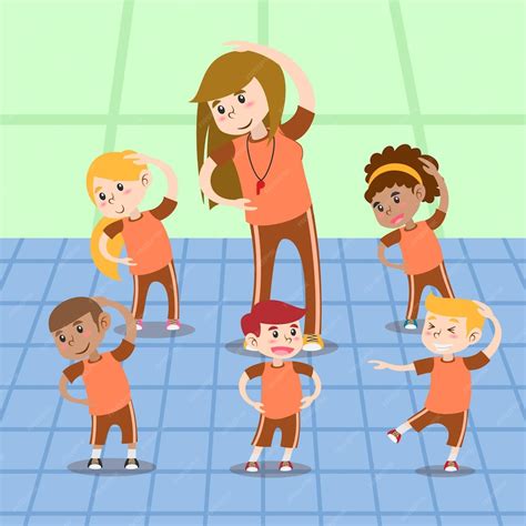 Ilustración De Dibujos Animados De Niños En Clase De Educación Física