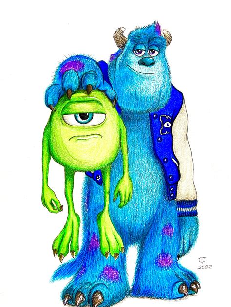 Mike And Sulley From Monsters Inc Original Coloured Drawing Etsy