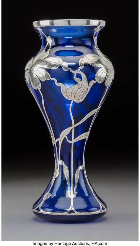 La Pierre Silver Overlay Cobalt Glass Vase Circa 1900 Marks L Lot 79376 Heritage Auctions