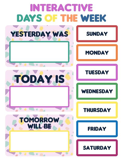 Printable Interactive Days Of The Week Chart Classroom In Preschool Charts English