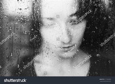 Young Melancholy Sad Woman Portrait Behind Stock Photo 177363839