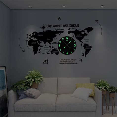 Large World Map Wall Clocks Decorative Wall Clock Modern 3d Etsy