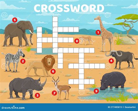 Crossword Quiz Game With African Savannah Animals Stock Illustration