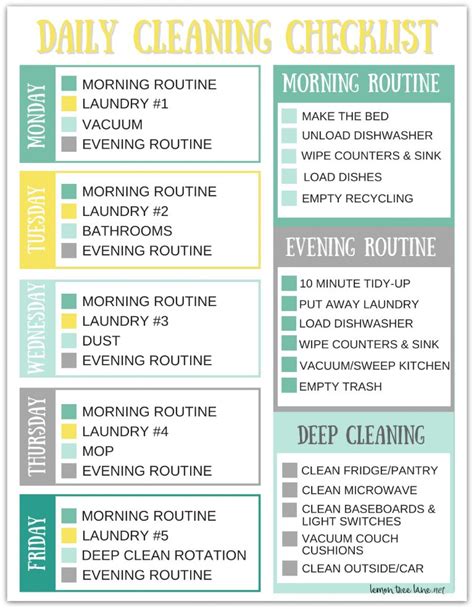Printable Daily Cleaning Schedule For Busy Moms Lemon Tree Lane