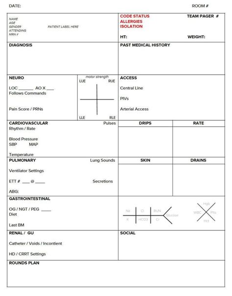 Icu Report Sheet Printable Printable Templates