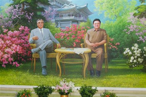 Kim Jong Il And Kim Il Sung North Korea Propaganda Art Korean Poster