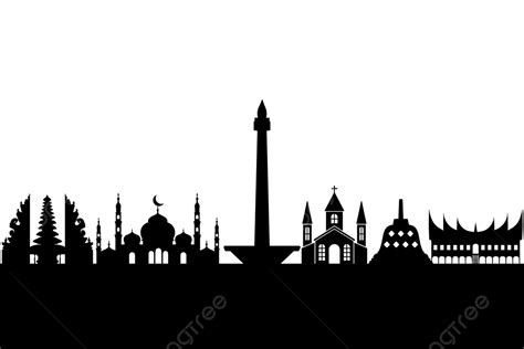 Indonesia S Diversity With Silhouettes Of Temples Monas Mosques