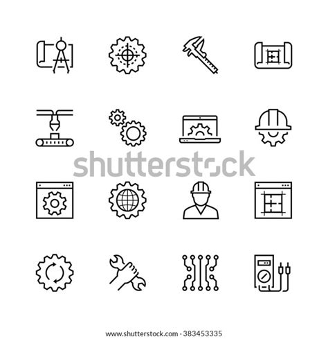 Engineering Manufacturing Vector Icon Set Thin Stock Vector Royalty