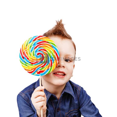 A Boy In A Denim Shirt Eating Lollipop By Natazhekova Vectors
