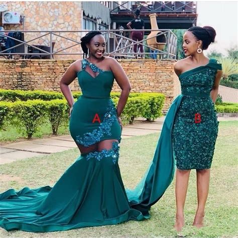 Two Styles Dark Green African Plus Size Mermaid Prom Dresses Lace Appliques One Shoulder Floor