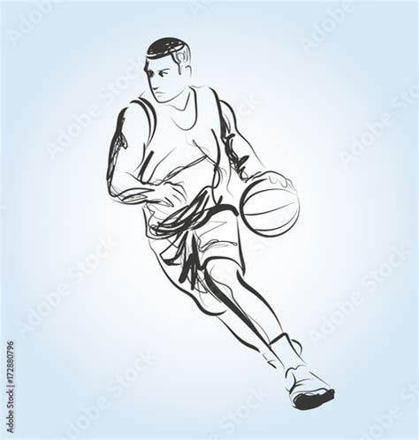 Vector Line Sketch Of A Basketball Player Stock Image And Royalty