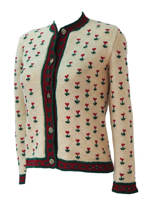 The crochet spring floral wreath is comprised of the following patterns Tyrolean Cream Wool Cardigan with Red & Green Floral ...