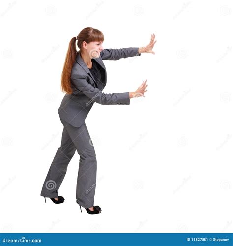 Businesswoman Pushing Stock Image Image Of Executive