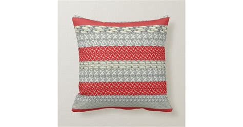 Red Grey Modern Fairisle Patterned Throw Pillow Uk