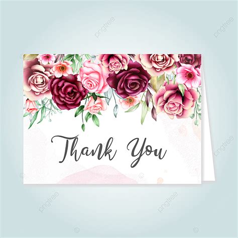 Beautiful Floral Card With Thank You Message Template For