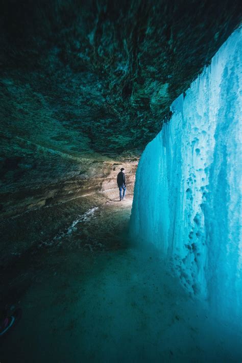 Ice Caves Behind Frozen Waterfalllink To Video In Description R