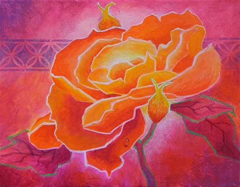 A Painting Of A Yellow Rose On A Pink Background