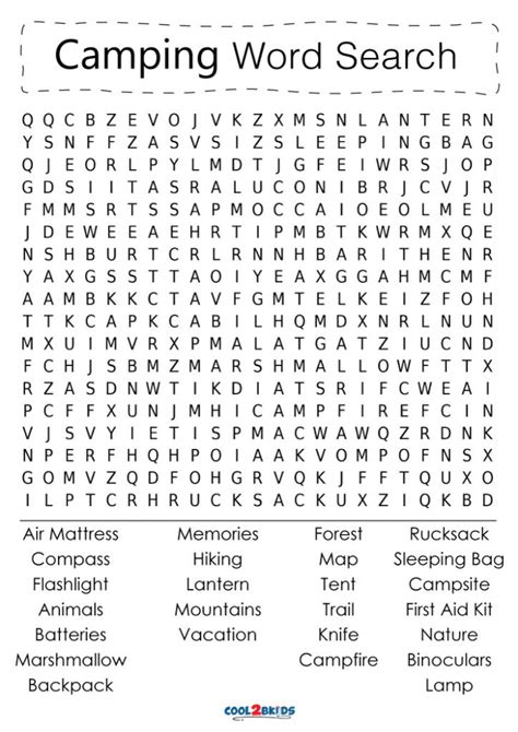 Printable Camping Word Search Cool2bkids