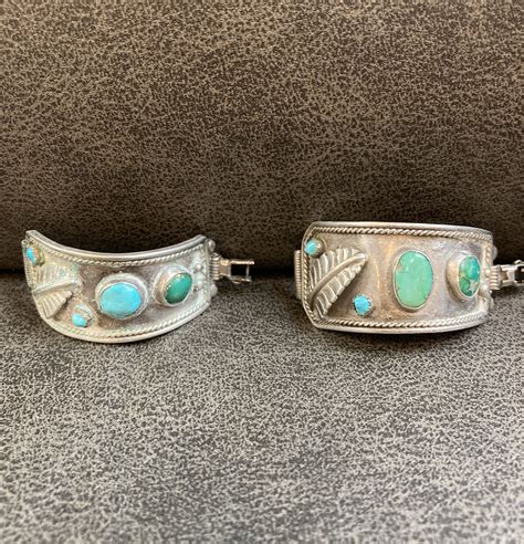 Vintage Navajo Sterling Turquoise Coral Watch Band Tips Signed Nezzie