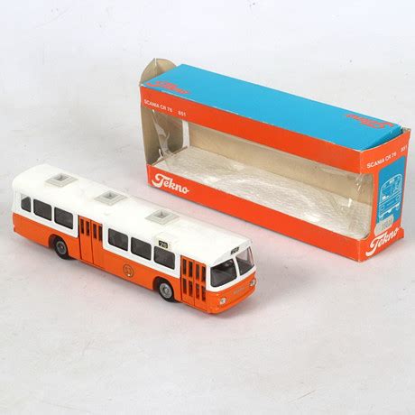 MODELLBIL plåt Scania CR 76 Buss Nr 851 Tekno Toys Holland Med originalkartong Leksaker