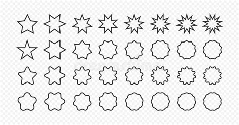 Set Of Star Shapes Polygonal Elements Outline Geometric Design Symbol