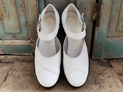 White Leather Chunky Platform Mary Janes Shoes Platform Etsy Uk