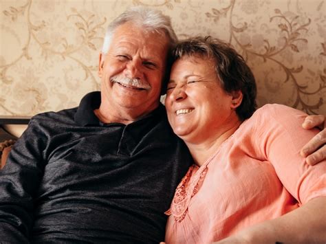 Premium Photo Old Man Woman Laughing Cuddling At Home