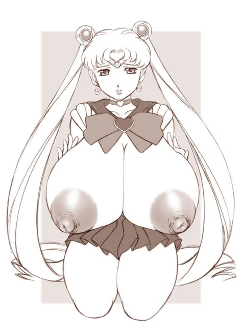 rule 34 bishoujo senshi sailor moon gigantic breasts huge breasts monochrome nipples orange